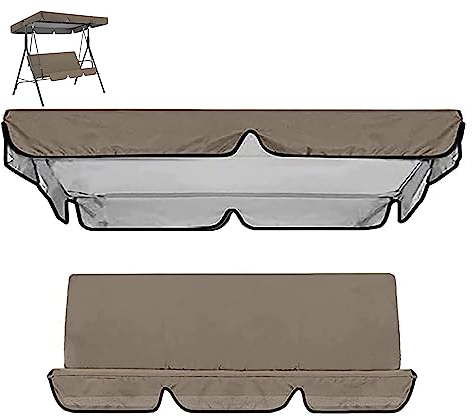 PJDDP Dachbezug + Sitzbezug für Hollywoodschaukel 3 Sitzer - wasserdichtes Ersatzdach für Hollywoodschaukel - UV-Schutz Ersatz-Schaukelsitzbezugfür Gartenstuhl,Kaffee,249X185CM/98x73IN