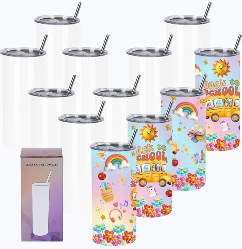 Wzaytia Sublimationsbecher für Kinder, 425 ml, schmal, gerade, einzeln in Geschenkverpackung, Weiß, 12 Stück