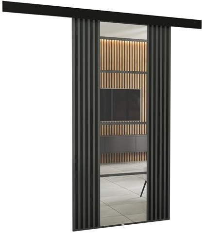 KIER FURNITURE Wandschiebetüren mit Spiegeln EMPI 100 – Schiebetür Komplettset Schiene Komplettset Mit Tür – Zimmertüren Mit Zarge Komplett - B106xH205xT1,6 cm - Graphit