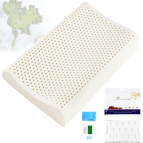 100% natürliches Premium-Latexkissen,zum Schlafen auf der Rückseite Bauchkissen Organisches ergonomisches Kissen, Nacken- und Schulterschmerzen,Keine Memory-Schaum-Chemikalien,mit Kissenbezugsfutter