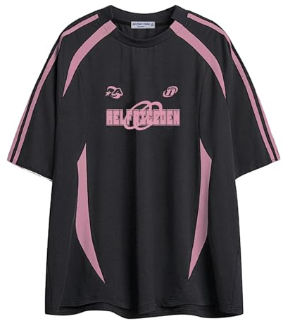 Aelfric Eden Herren Sommer Tshirt mit Aufdruck Vintage Casual Fußball Trikot Damen Oversized Soccer Jersey Shirt Schwarz, M