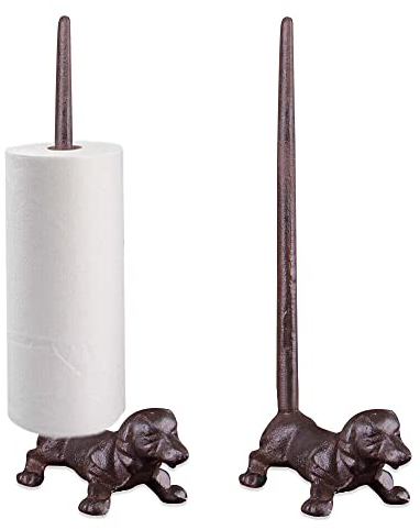 Toilet Roll Holder, Animal Toilet Roll Holder, Iron Dog Paper Holder, Retro Industrial Toilet Paper Holder, Freestanding Novelty Roll Holder, 14.5×7.5×31cm, Black, for Desktop use