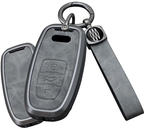 TECART Smart Autoschlüssel Hülle für Audi A1 A3 A4 A5 A6 C7 A8 Q5 Q7 SQ5 SQ7 S4 S5 S6 S8 R8 TT TTS TTRS Fernsteuerung Schlüsselhülle Schutzhülle Schlüsselanhänger Leder Schlüsseltasche-B Grau