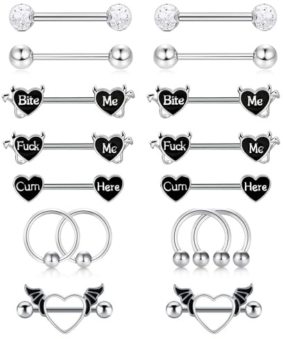APMGONT 8 Paar 14G Nippelpiercing für Damen, 316L Edelstahl Brustwarzenpiercing Nippel Piercing CZ Herz Nipple Barbell Piercing Körper Piercing Schmuck für Frauen