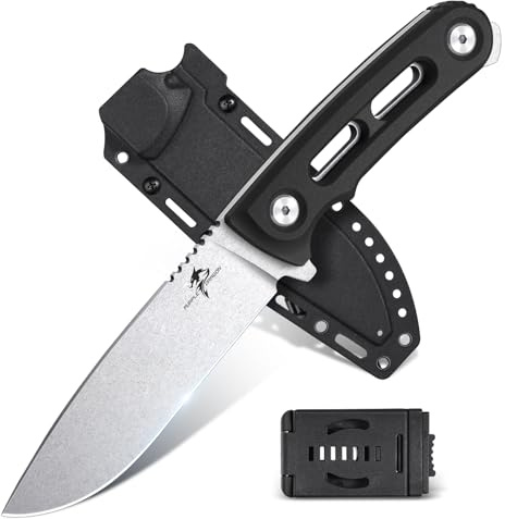 Purple Dragon Feststehendes Outdoor Messer Survival D2 Stahl Kydex Scheide | Jagdmesser aus D2 Stahl Klinge,Fung Tang Bushcraft Camping Messer mit Lang G10 Griff und Kydex-Scheide(Schwarz)