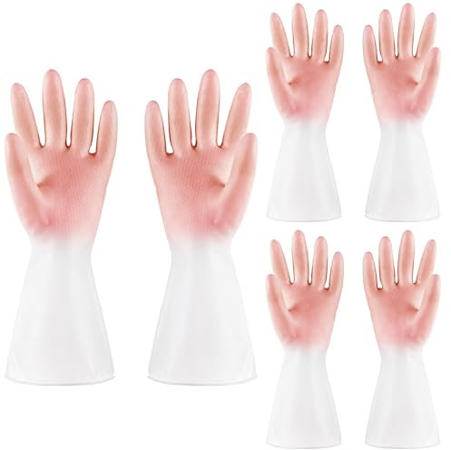 LUNCHS 3 Paare Putzhandschuhe Plastik Gummihandschuhe Geeignet Zum Räumen Der Hinteren Küche Von Konditoreien Haushaltshandschuhe(Pink,S)