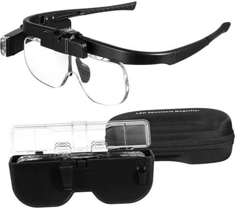 TOGEVAL Lupa con Luz LED Gafas Lupa Luz USB Recargable Manos Libres Lente de Aumento para Lectura Reparación Manualidades Personas Mayores