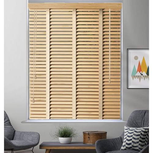 Fensterrollos aus Massivholz, 85,1 x 220 cm, Verdunkelungsrollo, horizontale Jalousien für Fenster und Türen, Holzrollos, 85 x 220 cm