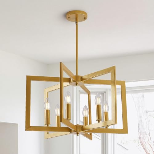 HvKvHvY Vintage Lampenschirm HäNgelampe,E14 Geometrische Bauernhaus HäNgeleuchte 6-Licht Industrielle Metall Deckenleuchten Wohnzimmer FüR KüCheninsel Flur Esszimmer Eingang (Gold)