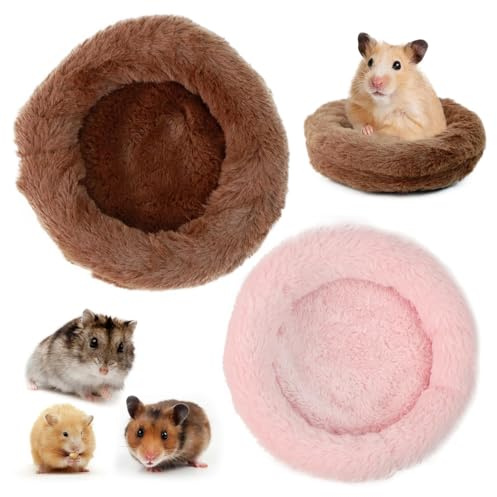 2 Pcs Letti per Porcellini D'India, Letti Rotondi per Criceti, Cucce Morbide e Accoglienti per Animali Domestici, Adatti a Cincillà, Scoiattoli e Ricci, Tappetino Riscaldante Invernale (Rosa + Marrone