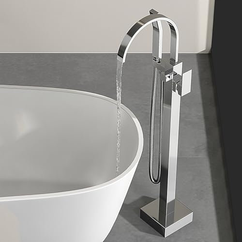 Wannenarmatur mit Handbrause Badewannenarmatur Messingguss Dreieckiger Fester Sockel aus Messing Badewanne Armatur für Badewannen, Whirlpools und Spas(Silver)