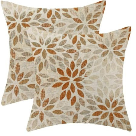 AEIOAE Dahlien-Kissenbezüge, 45,7 x 45,7 cm, 2 Stück, gebranntes Orange, rustikale geometrische Blume, dekorative Wurfkissenbezüge für Couch, Zuhause, Sofa, Outdoor-Dekoration