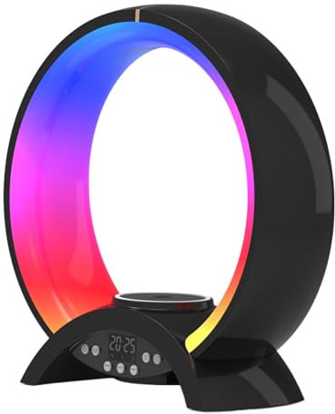 Kabelloser Ladegerät, Lautsprecher, Stimmungslicht, kabelloser Lautsprecher, LED-Nachttischlicht, 4-in-1-Wecker, kabelloses Lautsprecher-Ladegerät, LED-Stimmungslicht und kabelloses