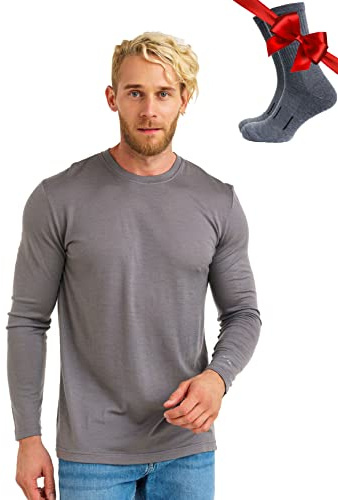 Merino.tech Maglia Termica Lana Merino Uomo Maniche Lunghe + Calzini