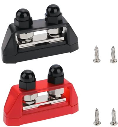 eMagTech Lot de 2 barres omnibus M10 à double goujon 3/8 Bloc de distribution d'alimentation Double goujon Borne de jonction avec vis pour voiture, bateau, rouge et noir