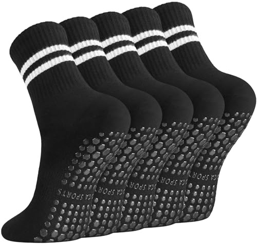 Apricitie 5 Paar Pilates Yoga Socken, Damen Stoppersocken 38-42 | Rutschfeste Socken mit Noppen Baumwolle Yoga Grip Antirutschsocken für Ballett Fitness Krankenhaus
