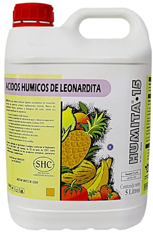 HUMITA 15 - Fertilizante Húmico Líquido 100% Soluble en Agua | Ácidos Húmicos y Fúlvicos Naturales | Mejora la Fertilidad del Suelo | Potenciador de Fertilizantes y Riego | Ecológico | (5 Litros)