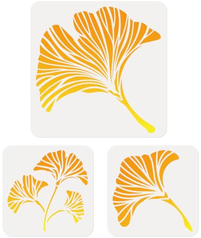 Doodlream 3 Stück Ginkgoblatt-Schablonen, wiederverwendbare Malvorlagen | Mehrere Größen Plastik Mal-Schablone Ginkgoblatt, DIY Vorlage für Wände, Holz, Karten, Journale und Leinwände