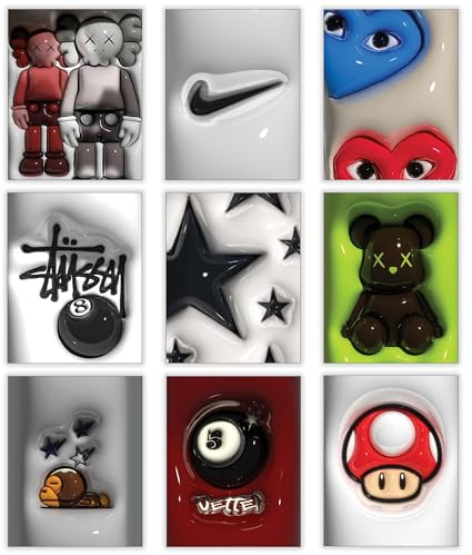 Hypebeast Posters Trendy Wall Decor Sneakerhead Room Decor For Teen Boys Room Girl Wall Collage Art Prints Glass Effect Painting 9pcs set 8x10 inch