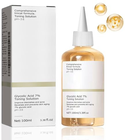 100ml Ácido Glicólico 7% Tónico para Rostro, Glycolic Sour 7% Toner, Solución Tonificante Exfoliante, Tónico Facial Equilibrante De Agua Y Aceite, Hidratante, Reduce los Poros, Piel Brillante