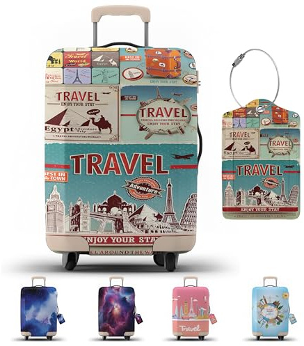 JJ PRIME Housse de Valise avec Étiquette de Bagage | Protection de Bagage | Housse de Protection de Valise avec Fermeture Éclair