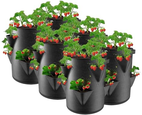ASIAD Erdbeerturm zum Pflanzen, Erdbeer Pflanzturm Pflanzsack aus Filz mit 6 Seitlichen Pflanztaschen, 10 Gallonen Pflanzsäcke für Erdbeeren Pflanzen, Atmungsaktiv Pflanzenturm,6