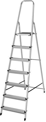 HR Hogar - Escalera Plegable 7 Peldaños de Aluminio Homologada - Fabricada en Europa - Antideslizante, Resistente y Segura - Carga máx. 150 kg, Altura útil: 147 cm