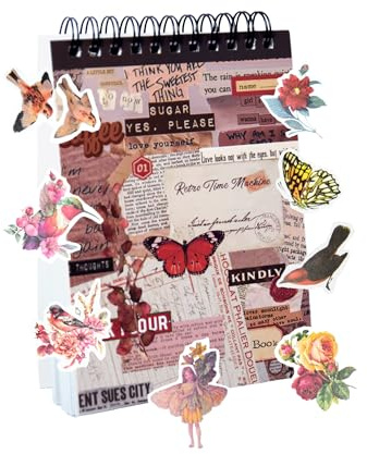 CHRYCELESTE 50 Pages Pre-Cut Vintage Scrapbook Stickers Book,Washi Pink Stickers,Handwriting Letters,Ephemera for Junk Journal Supplies DIY Crafts(Afternoon Garden)