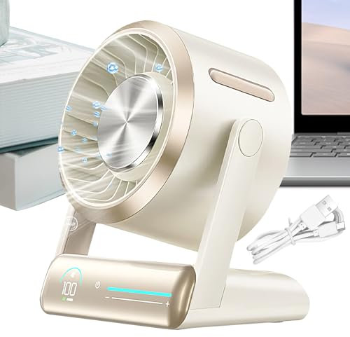 Genérico Ventilador de Sobremesa, Potente Ventilador De Mesa Portátil, Pantalla Digital Recargable con 100 Velocidades, Autonomía Prolongada para Dormitorio, Exteriores y