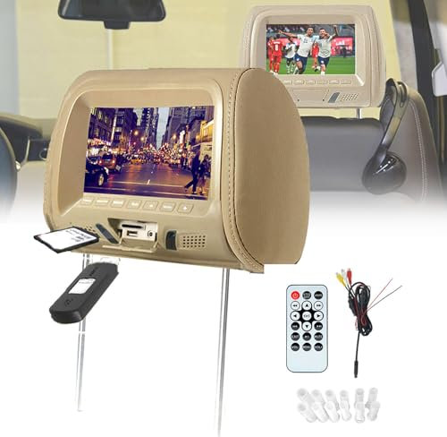 QIeAny Support D'appui-tête De Voiture 7 Pouces, Lecteur DVD Universel pour Appui-tête De Voiture, Écran HD, Télécommande, Haut-Parleur Intégré, Interface USB/SD, Installation Facile,1PCS