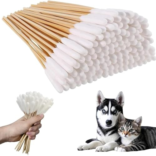 NOOYNOEO Wattestäbchen für Tierohrenreinigung, Wattestäbchen, für Haustiere, Hunde, Ohrenreiniger, Wattestäbchen, 15 cm, große Wattestäbchen, zur Reinigung von Tierohren, Wachs, Infektionen, 300 Stück