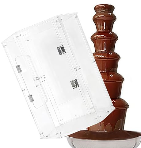SAYEYBU Electric Stainless Steel Chocolate Fondue Fountain Machine with Clear Acrylic Dust Cover, Adjustable Temperature, Chocolate Waterfall Machine for Party Wedding Buffet,4 Tier Cover