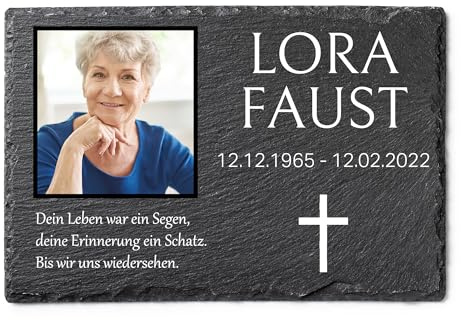 PRINT.GG Gedenktafel Schiefer mit Farbdruck & Foto | Grabplatte personalisiert wetterfest | Gedenkstein Grabschmuck individuell | Urnengrab Grabdeko Schieferplatte naturstein