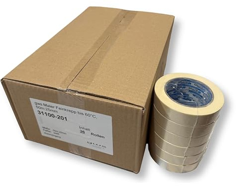 gws 1 VE (36 Rollen) Maler-Kreppband zum Abkleben, Abdecken, für präzises abkleben bei Malerarbeiten 25 mm x 50 m