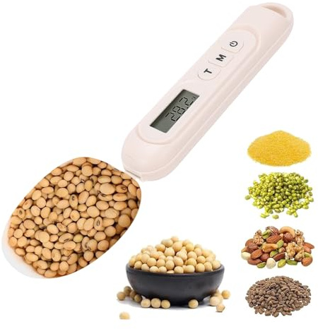 Vikye Digitaler Messlöffel, 500 G, 0,1 G, Elektronische Löffelwaage, Wiegelöffel für Lebensmittel, Zum Backen von Tiernahrung in der Küche (Beige)