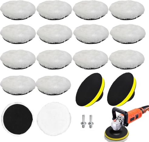 18 Stück Polieraufsatz, 80mm Wolle Polierpads, Polierscheibe Bohrmaschine Polierpad mit M10 Bohrer Adapter,für Auto Polierauto, für Poliermaschine Schleifmaschine zum Polieren Schleifen Wachse