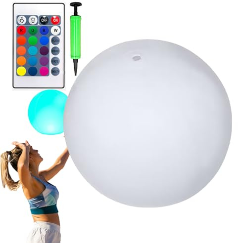 Palla gonfiabile da piscina a LED - Pallina da spiaggia illuminata da 16 pollici, che cambiano colore, telecomando a 4 modalità, giocattolo galleggiante impermeabile | palle da nuoto per bambini