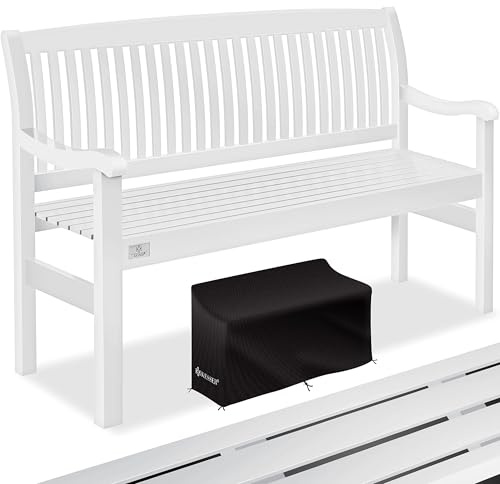 KESSER® Gartenbank Holz wetterfest 150cm Holzbank Garten 3-4 Sitzer, Sitzbank Outdoor, Balkonbank aus Massivholz, Parkbank 320 kg belastbar für Garten, Terrasse & Balkon inkl. Abdeckung, Weiß