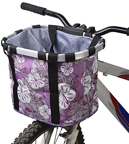Redlution Panier pour avant de vélo amovible en toile, panier de transport pour animal domestique, cadre en alliage d'aluminium, violet