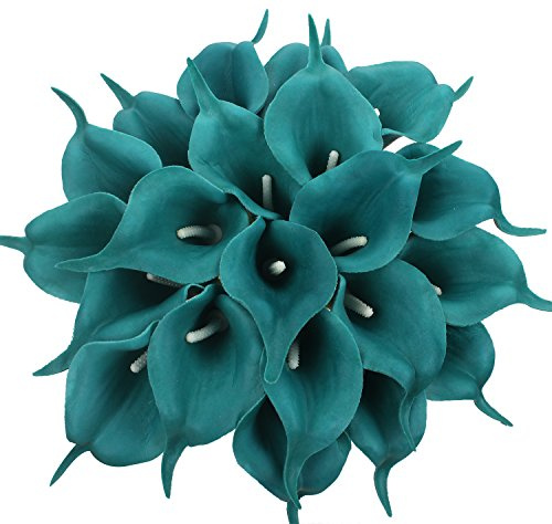 Duovlo 20 x Calla-Lilien Brautstrauß / Hochzeitsstrauß / Lataex-Blumen, echte Haptik, für Zuhause, Party-Dekoration (Pfauenblau)