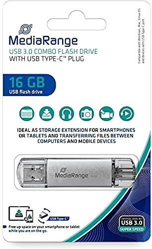 MediaRange MR935 Clé USB 16GB Argent Combo Flash Drive USB 3.1 + Typ C