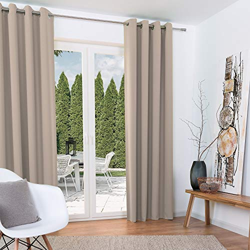 Beautissu 2er Set Verdunklungsvorhang Blickdicht 140x245 cm Sand – Ösen Vorhänge Set Blackout – Ösenschal Gardine Set Blackout – Lange Fenster Vorhänge Wohnzimmer, Schlafzimmer - Amelie BO