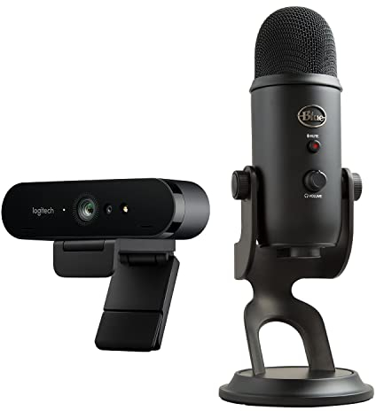 Logitech Brio Stream Webcam Streaming Full HD 1080p/60fps y For Creators, Blue Yeti Micrófono USB para Grabación, Streaming, Gaming, Podcasting en PC y MAC, Color Negro
