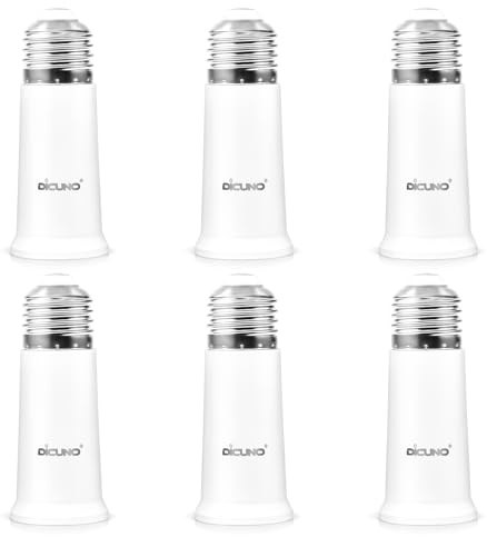 DiCUNO E26 Socket Extender, E26 Medium Screw Base, Light Socket Extender by 2.56 Inch Extension, Bulb Base Extension Adapter, Max 200W, 6-Pack