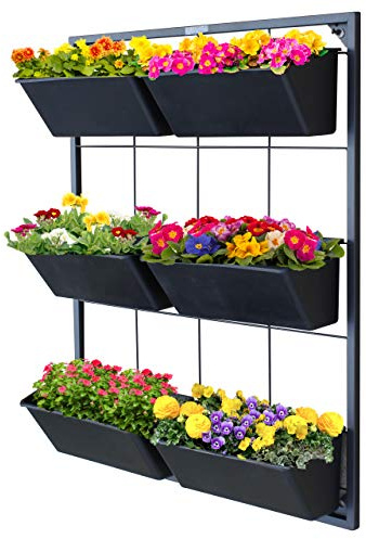 Garraí Vertikaler Garten-Wand-Pflanzgefäß, ideal für den Innen- oder Außenbereich, Container-Gartenarbeit, inklusive 6 abnehmbaren Töpfen und wandmontiertem Metallrahmen, selbstentleerender Garten für