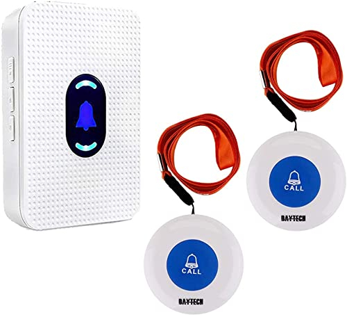 Daytech Avisador Personas Mayores,Transmisión inalámbrica 150M Botón de Emergencia para Ancianos,Pulsera Alarma Personas Mayores(1 Receptor + 2 Botón)