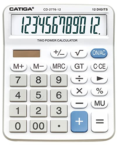 Hochwertiger kommerzieller 12-stelliger großer Tischrechner mit großem 12-Zoll-LCD-Display, riesigen reaktionsschnellen Tasten, Batterie- und solarbetrieben, perfekt für Heim/Büro, Buchhaltung,