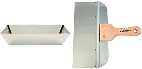 Bellota 50271 Gaveta Cubo de metal inoxidable + 5895-300 Espátula Americana para acabado de juntas con mango de madera (300 mm)