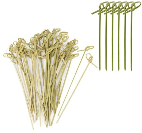 ZHjuju Brochetas de cóctel, 100 brochetas anudadas de bambú, palillos de cóctel, palos, brochetas de bambú, suministros de fiesta para cóctel, barbacoa, sándwiches de club (4.7 pulgadas/12 cm).