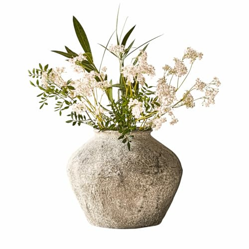 Loberon Vase Champs, antikgrau | Kunststein - Zimmer Deko für Trockenblumen & Blumen - Handgemachtes Antik-Finish - 30cm & ø36cm